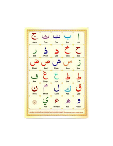 Arabic Alphabet Takhtee CARD - A4 Size